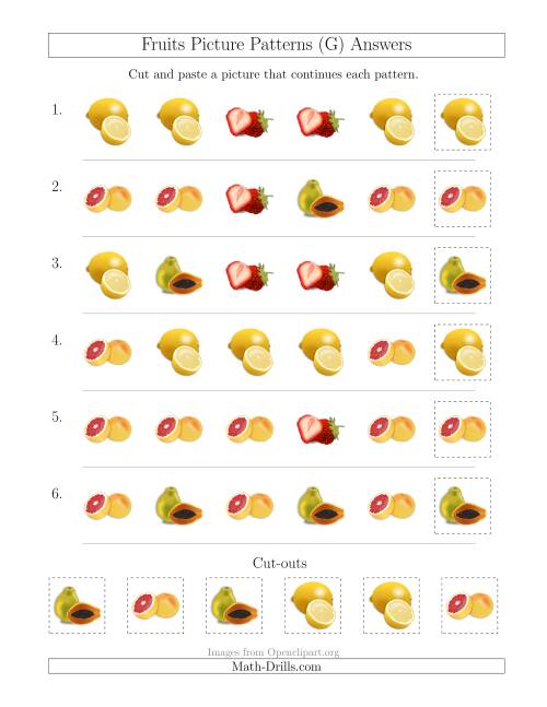 The Fruits Picture Patterns with Shape Attribute Only (G) Math Worksheet Page 2