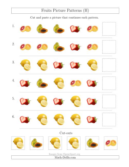 The Fruits Picture Patterns with Shape Attribute Only (H) Math Worksheet