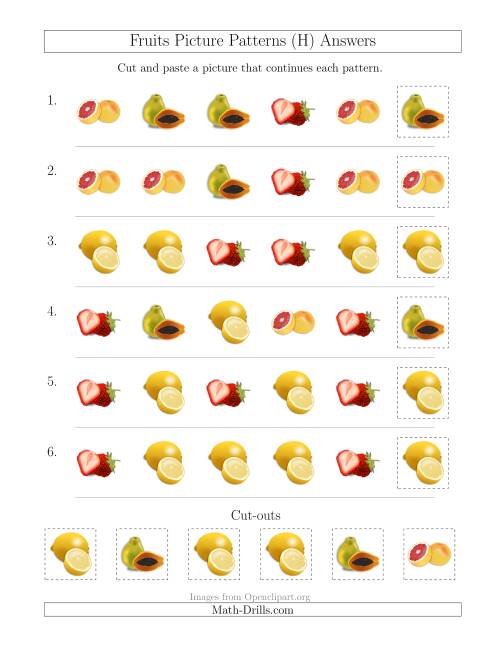 The Fruits Picture Patterns with Shape Attribute Only (H) Math Worksheet Page 2