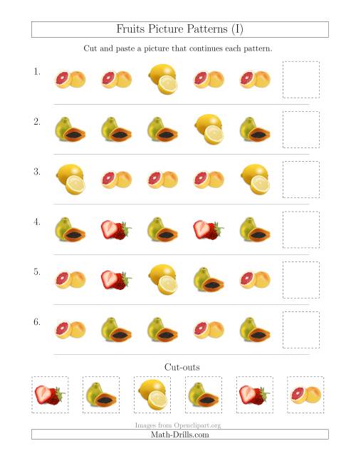 The Fruits Picture Patterns with Shape Attribute Only (I) Math Worksheet