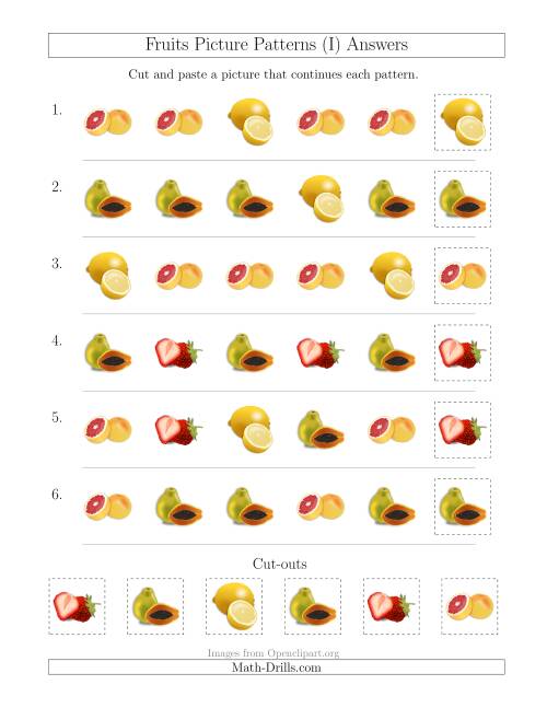 The Fruits Picture Patterns with Shape Attribute Only (I) Math Worksheet Page 2