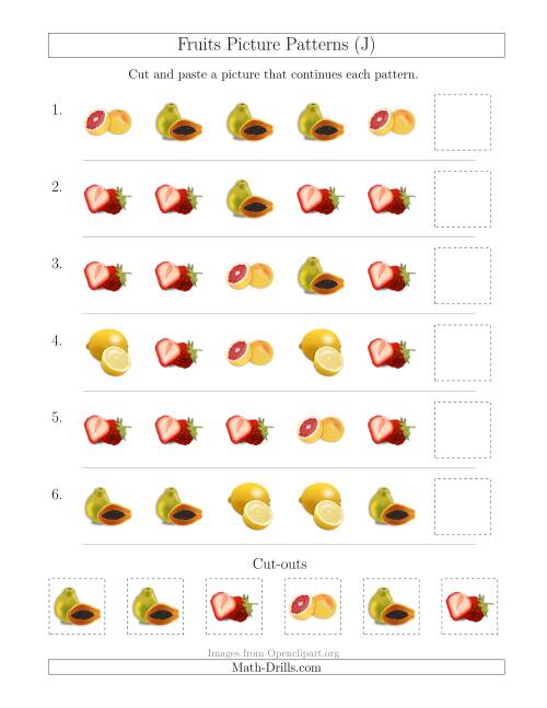 The Fruits Picture Patterns with Shape Attribute Only (J) Math Worksheet