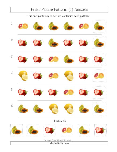 The Fruits Picture Patterns with Shape Attribute Only (J) Math Worksheet Page 2