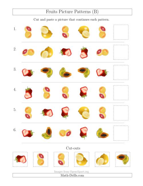 The Fruits Picture Patterns with Shape and Rotation Attributes (B) Math Worksheet