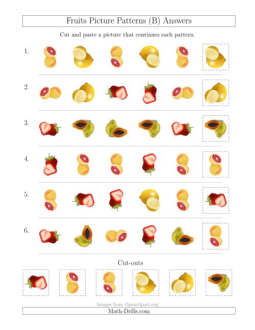 The Fruits Picture Patterns with Shape and Rotation Attributes (B) Math Worksheet Page 2