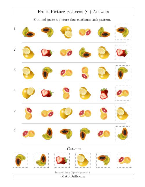 The Fruits Picture Patterns with Shape and Rotation Attributes (C) Math Worksheet Page 2