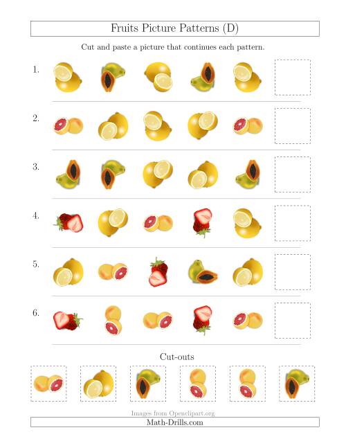 The Fruits Picture Patterns with Shape and Rotation Attributes (D) Math Worksheet