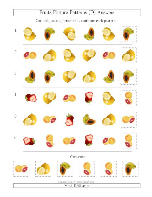The Fruits Picture Patterns with Shape and Rotation Attributes (D) Math Worksheet Page 2