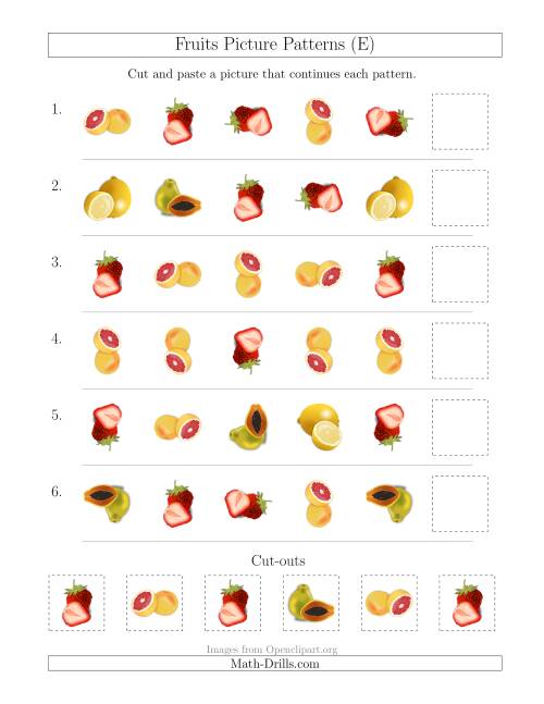 The Fruits Picture Patterns with Shape and Rotation Attributes (E) Math Worksheet