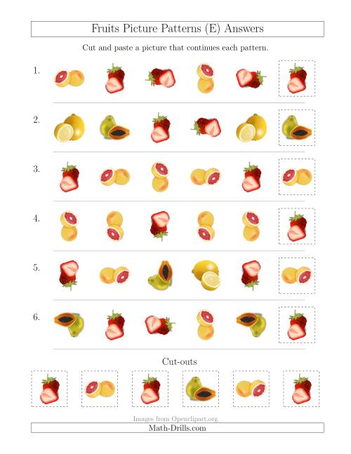 The Fruits Picture Patterns with Shape and Rotation Attributes (E) Math Worksheet Page 2