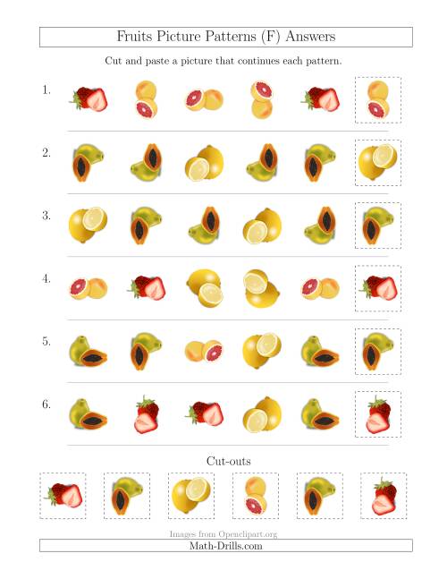 The Fruits Picture Patterns with Shape and Rotation Attributes (F) Math Worksheet Page 2