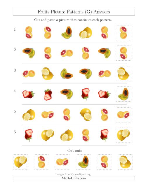 The Fruits Picture Patterns with Shape and Rotation Attributes (G) Math Worksheet Page 2