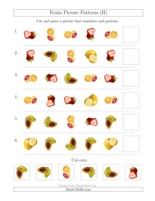 The Fruits Picture Patterns with Shape and Rotation Attributes (H) Math Worksheet