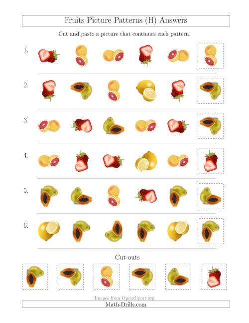 The Fruits Picture Patterns with Shape and Rotation Attributes (H) Math Worksheet Page 2