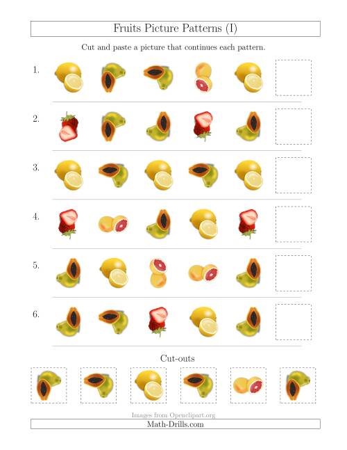 The Fruits Picture Patterns with Shape and Rotation Attributes (I) Math Worksheet