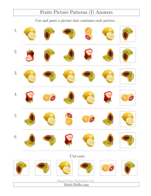 The Fruits Picture Patterns with Shape and Rotation Attributes (I) Math Worksheet Page 2