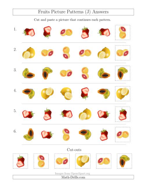 The Fruits Picture Patterns with Shape and Rotation Attributes (J) Math Worksheet Page 2
