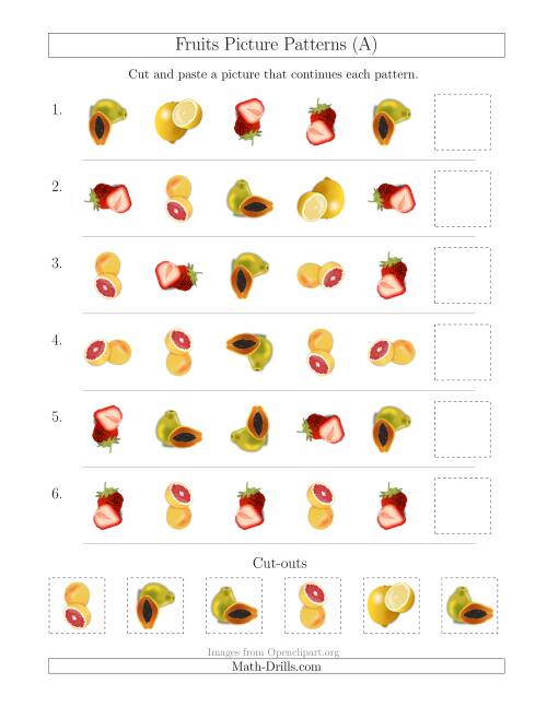 The Fruits Picture Patterns with Shape and Rotation Attributes (All) Math Worksheet