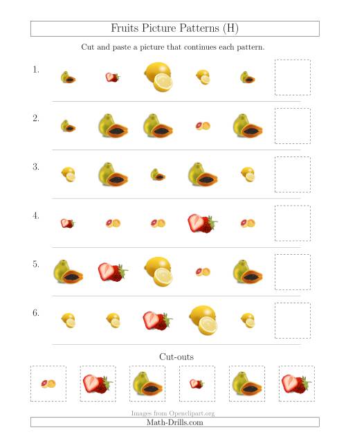 The Fruits Picture Patterns with Shape and Size Attributes (H) Math Worksheet