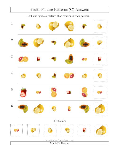 The Fruits Picture Patterns with Shape, Size and Rotation Attributes (C) Math Worksheet Page 2