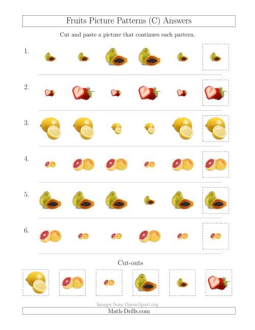 The Fruits Picture Patterns with Size Attribute Only (C) Math Worksheet Page 2