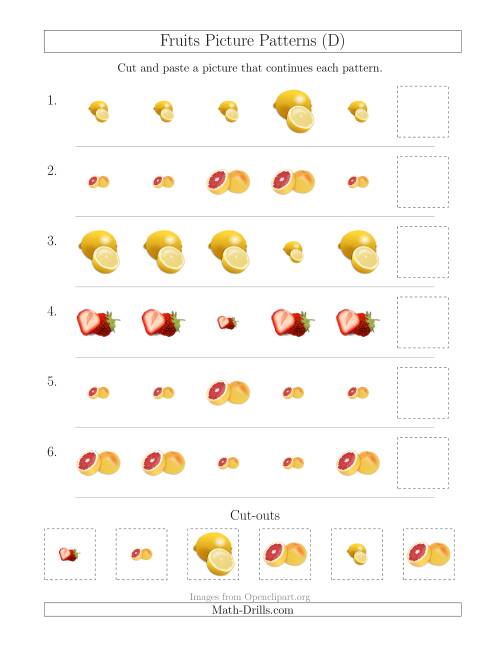 The Fruits Picture Patterns with Size Attribute Only (D) Math Worksheet