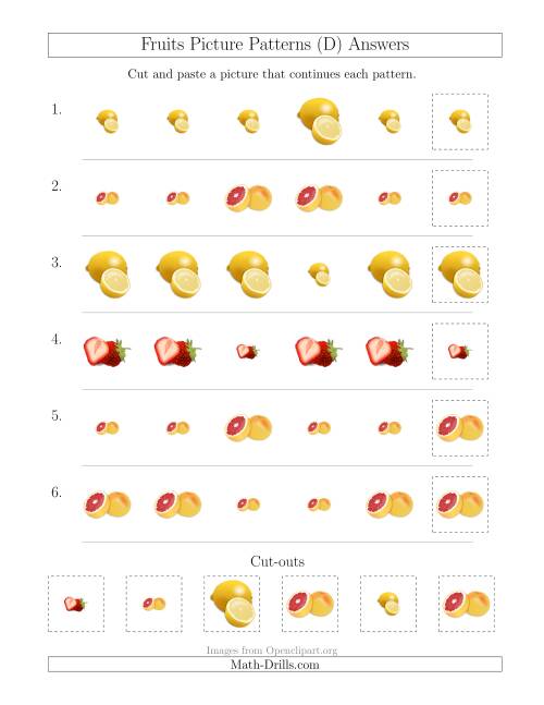 The Fruits Picture Patterns with Size Attribute Only (D) Math Worksheet Page 2