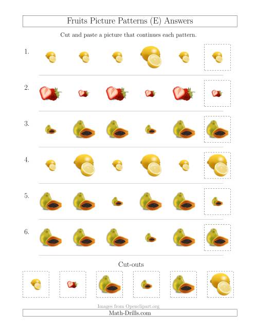 The Fruits Picture Patterns with Size Attribute Only (E) Math Worksheet Page 2