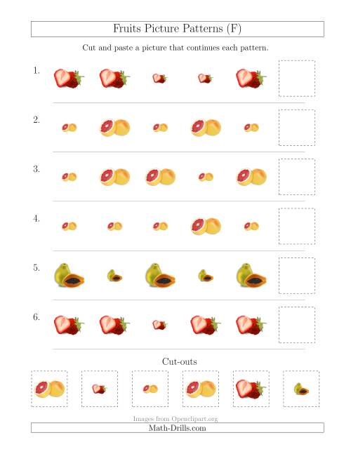 The Fruits Picture Patterns with Size Attribute Only (F) Math Worksheet
