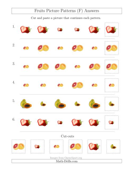 The Fruits Picture Patterns with Size Attribute Only (F) Math Worksheet Page 2