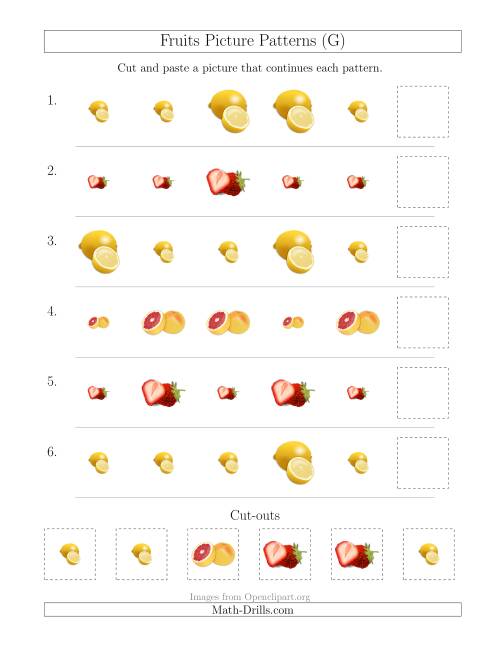 The Fruits Picture Patterns with Size Attribute Only (G) Math Worksheet