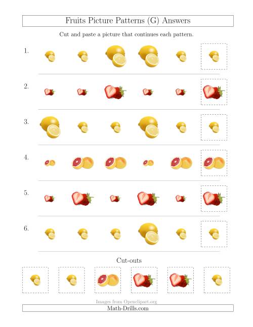 The Fruits Picture Patterns with Size Attribute Only (G) Math Worksheet Page 2