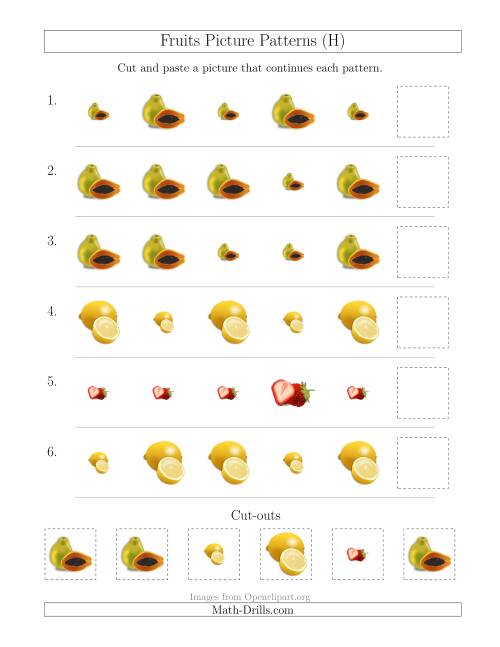 The Fruits Picture Patterns with Size Attribute Only (H) Math Worksheet