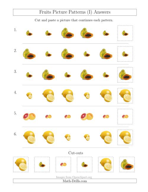 The Fruits Picture Patterns with Size Attribute Only (I) Math Worksheet Page 2