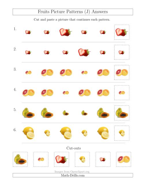 The Fruits Picture Patterns with Size Attribute Only (J) Math Worksheet Page 2