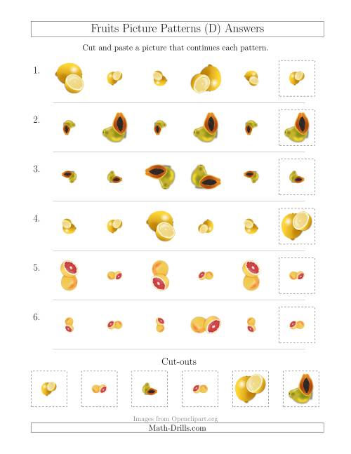 The Fruits Picture Patterns with Size and Rotation Attributes (D) Math Worksheet Page 2