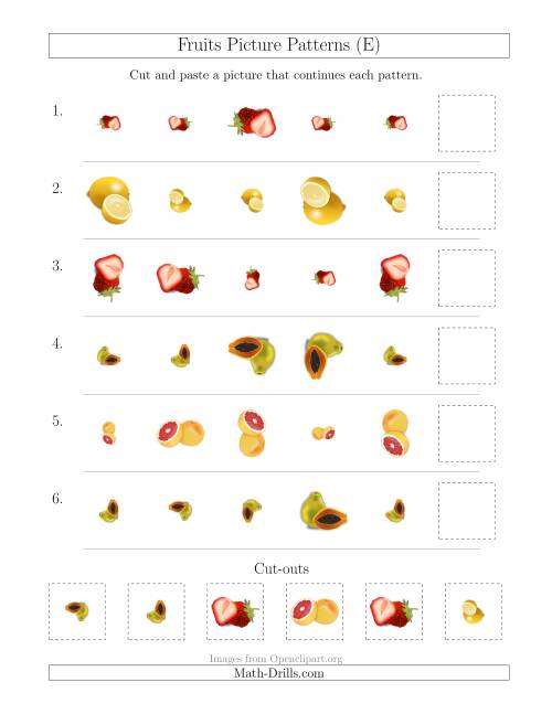 The Fruits Picture Patterns with Size and Rotation Attributes (E) Math Worksheet