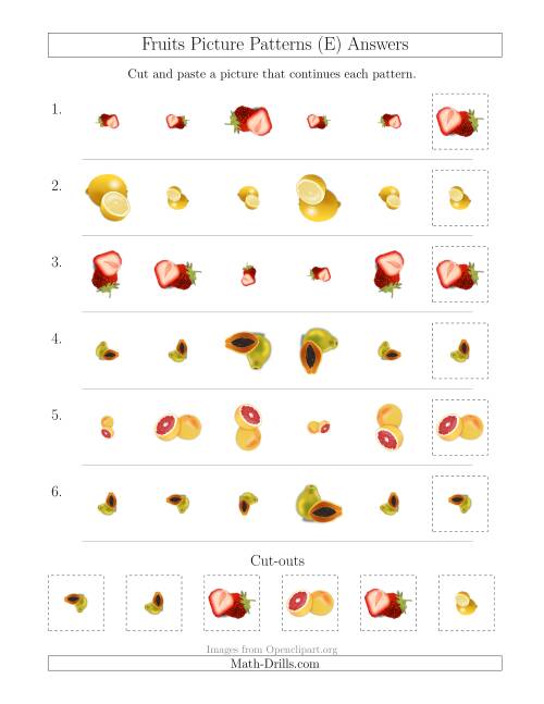 The Fruits Picture Patterns with Size and Rotation Attributes (E) Math Worksheet Page 2