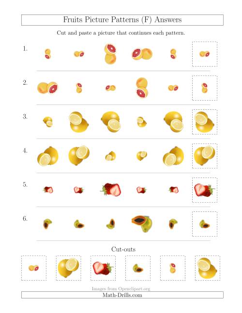 The Fruits Picture Patterns with Size and Rotation Attributes (F) Math Worksheet Page 2