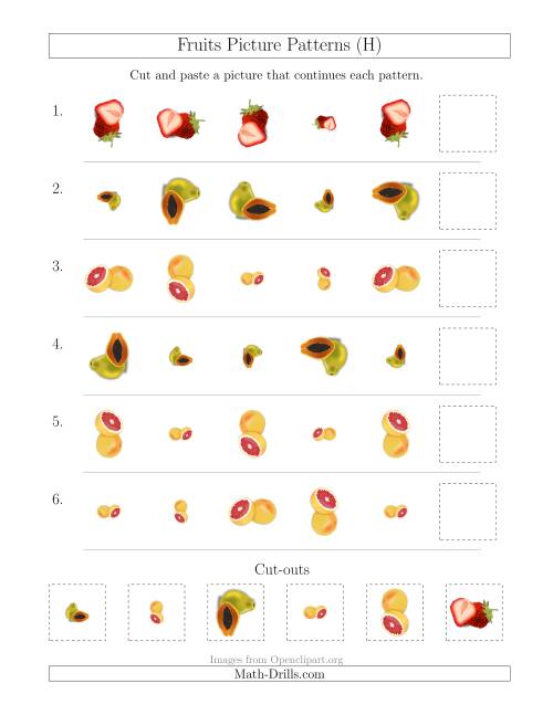 The Fruits Picture Patterns with Size and Rotation Attributes (H) Math Worksheet