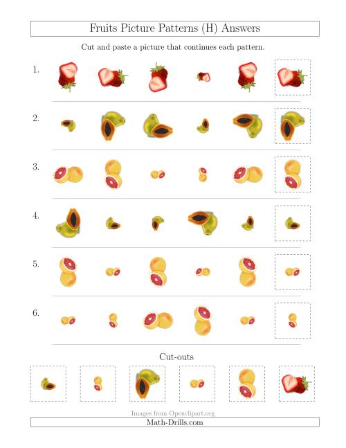 The Fruits Picture Patterns with Size and Rotation Attributes (H) Math Worksheet Page 2