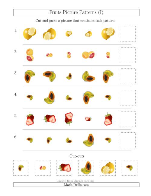 The Fruits Picture Patterns with Size and Rotation Attributes (I) Math Worksheet