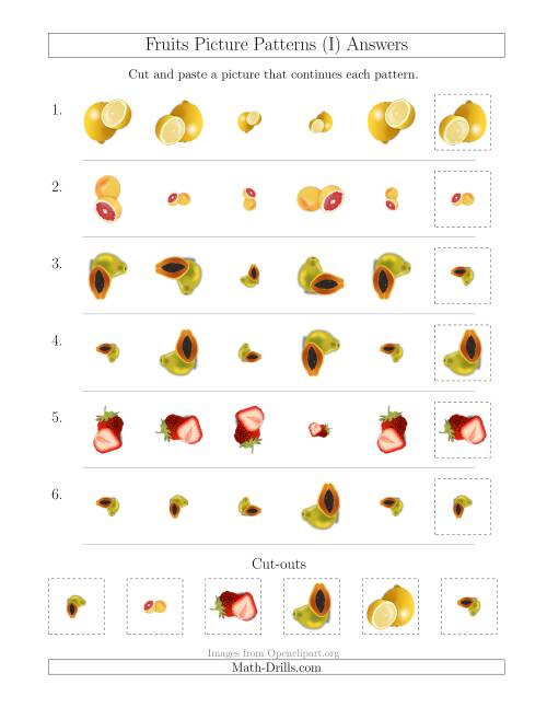 The Fruits Picture Patterns with Size and Rotation Attributes (I) Math Worksheet Page 2