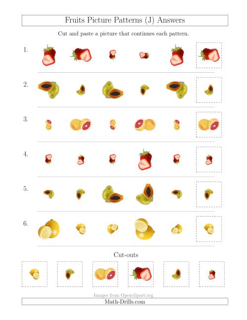 The Fruits Picture Patterns with Size and Rotation Attributes (J) Math Worksheet Page 2