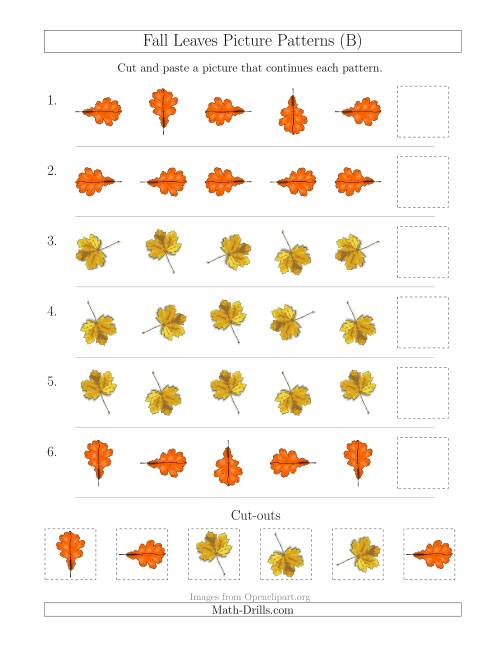 The Fall Leaves Picture Patterns with Rotation Attribute Only (B) Math Worksheet