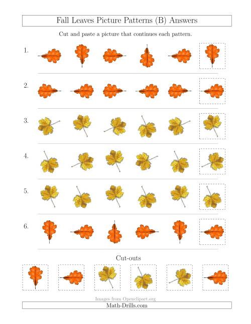 The Fall Leaves Picture Patterns with Rotation Attribute Only (B) Math Worksheet Page 2