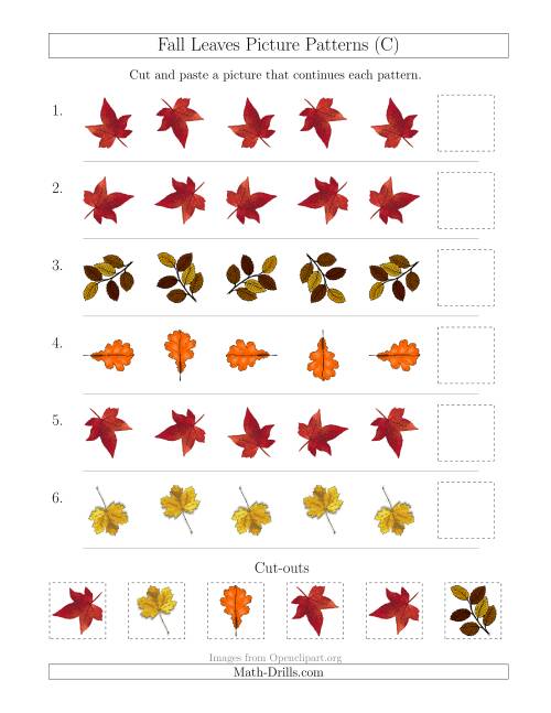 The Fall Leaves Picture Patterns with Rotation Attribute Only (C) Math Worksheet