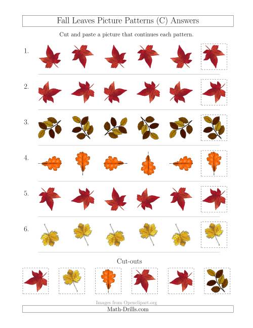 The Fall Leaves Picture Patterns with Rotation Attribute Only (C) Math Worksheet Page 2