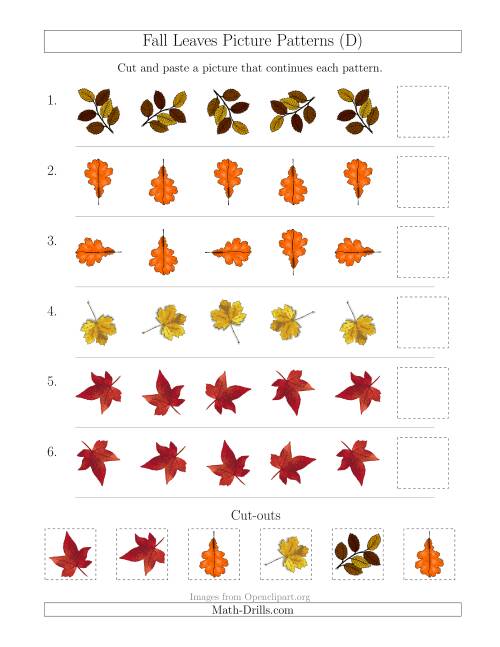 The Fall Leaves Picture Patterns with Rotation Attribute Only (D) Math Worksheet