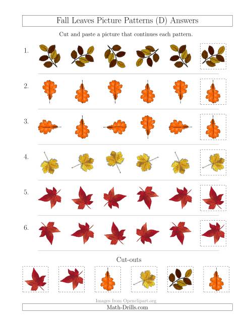The Fall Leaves Picture Patterns with Rotation Attribute Only (D) Math Worksheet Page 2